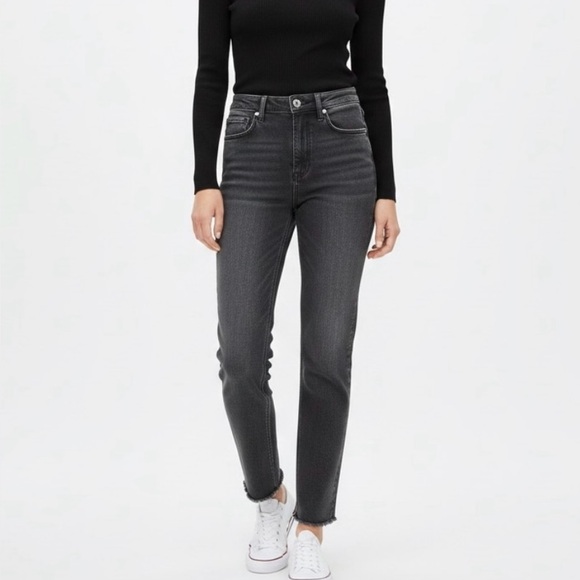 Zara Denim - ZARA High Rise Straight Leg Jeans Faded Black Raw Hem - Size 4 / 26